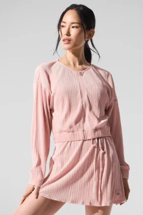 Cropped Micro Plisse Jacket - Pink Quartz