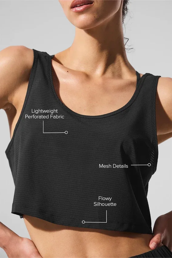 Cropped Sport Star Tank - Black
