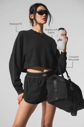 Cropped Sway Crew Neck Pullover – Black