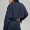 Cropped Sway Crew Neck Pullover - Navy
