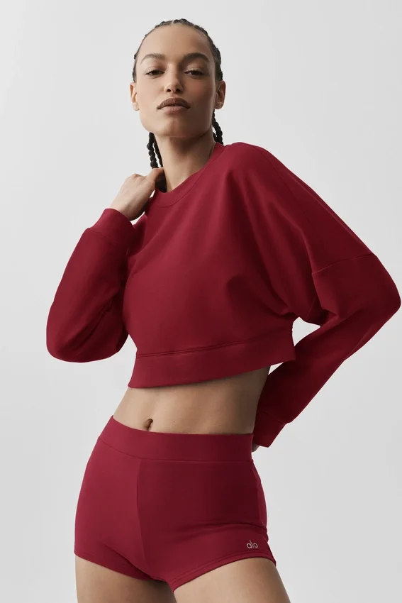 Cropped Sway Crew Neck Pullover - Summer Romance Red