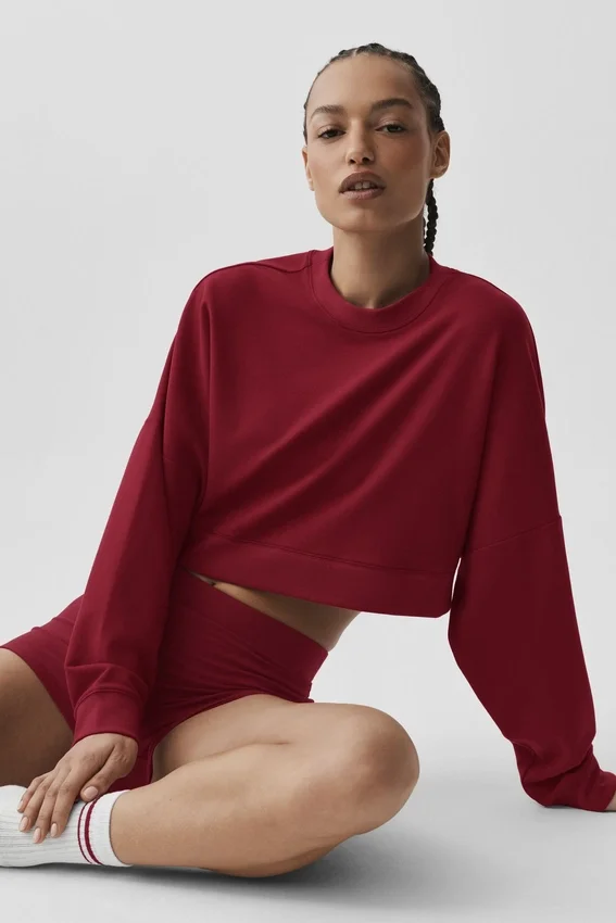 Cropped Sway Crew Neck Pullover - Summer Romance Red