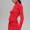Denim Knit Backless Long Sleeve - Bright Red