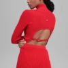 Denim Knit Backless Long Sleeve - Bright Red