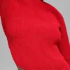Denim Knit Backless Long Sleeve - Bright Red