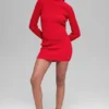 Denim Knit Backless Long Sleeve - Bright Red