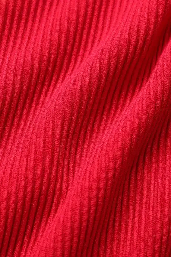 Denim Knit Backless Long Sleeve - Bright Red