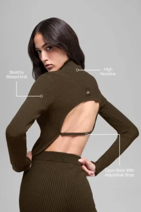 Denim Knit Backless Long Sleeve – Espresso/Black