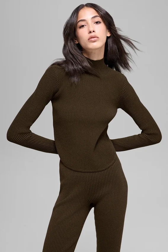Denim Knit Backless Long Sleeve - Espresso/Black