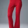 Denim Knit High-Waist Flare Pant - Bold Red/Dark Bold Red