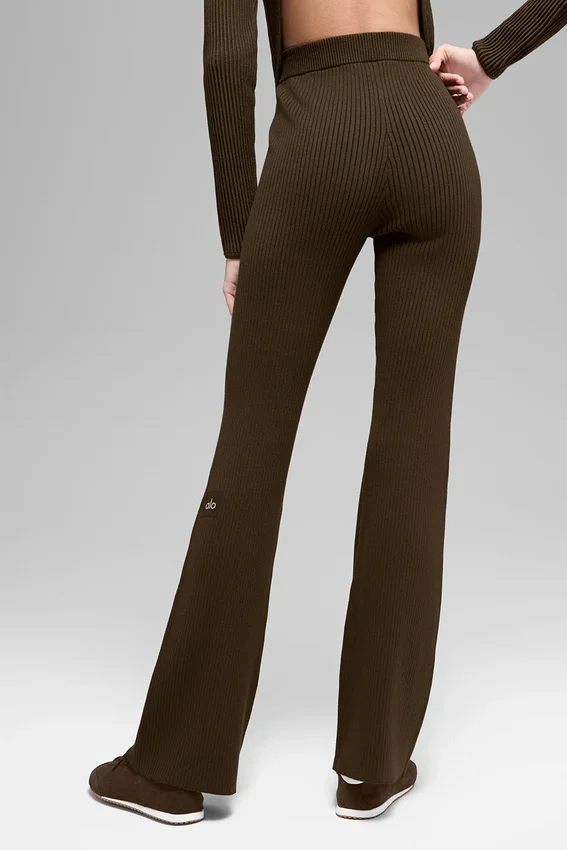 Denim Knit High-Waist Flare Pant - Espresso/Black