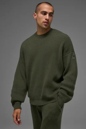 Domain Rib Knit Crew Sweater – Green Olive