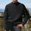 Domain Shift Rib Knit 1/4 Zip Sweater - Anthracite