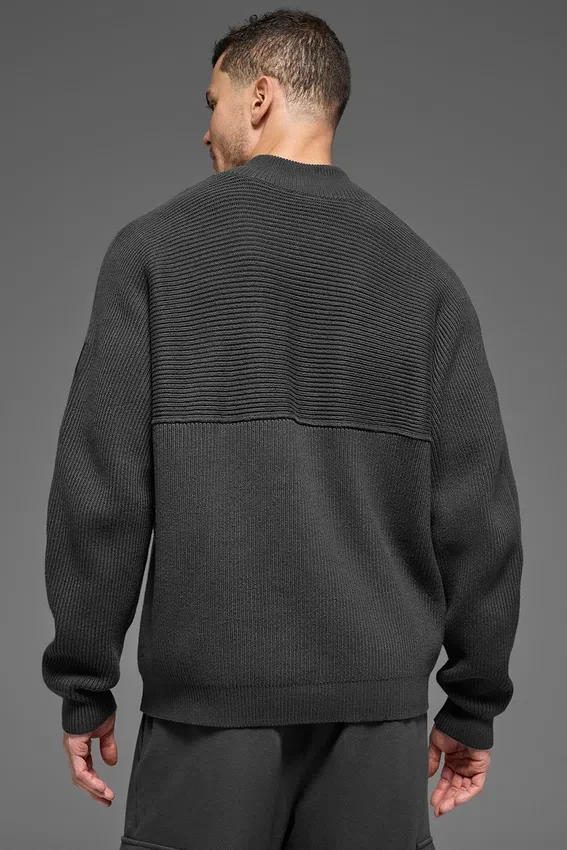 Domain Shift Rib Knit 1/4 Zip Sweater - Anthracite