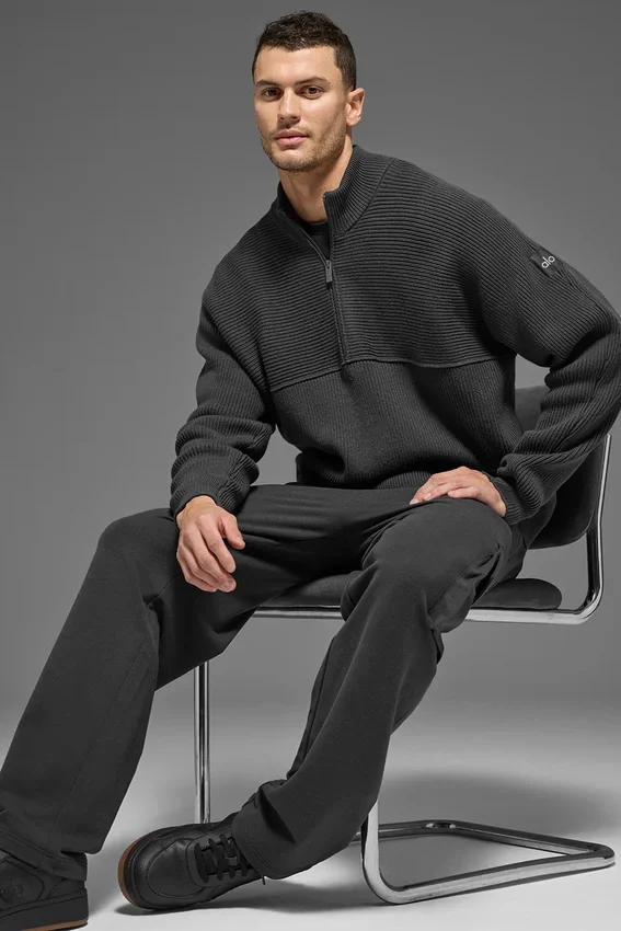 Domain Shift Rib Knit 1/4 Zip Sweater - Anthracite