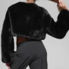 Faux Fur Chic Cropped Jacket - Black