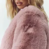 Faux Fur Chic Cropped Jacket - Pink Champagne