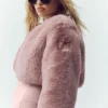 Faux Fur Chic Cropped Jacket - Pink Champagne
