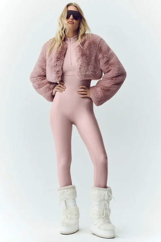 Faux Fur Chic Cropped Jacket - Pink Champagne