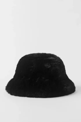 Faux Fur Starstruck Bucket Hat – Black