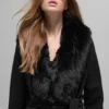 Faux Fur Trimmed Longline Coat - Black