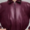 Faux Leather Cropped Premier Bomber - Burgundy