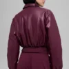 Faux Leather Cropped Premier Bomber - Burgundy