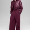 Faux Leather Cropped Premier Bomber - Burgundy
