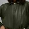 Faux Leather Cropped Premier Bomber - Green Olive