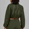 Faux Leather Cropped Premier Bomber - Green Olive