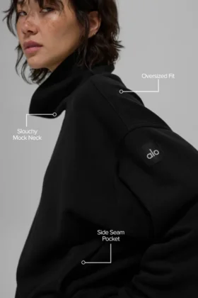 Hazy Mock Neck Pullover – Black