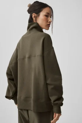 Hazy Mock Neck Pullover – Olive Tree