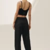 Linen Blend Riviera Wide Leg Pant - Black