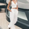 Linen Blend Riviera Wide Leg Pant - White