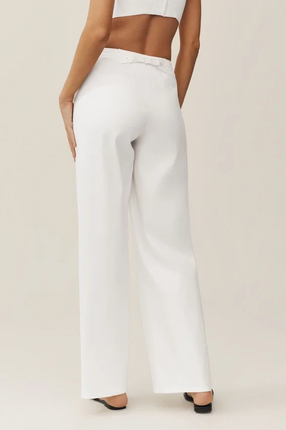 Linen Blend Riviera Wide Leg Pant - White