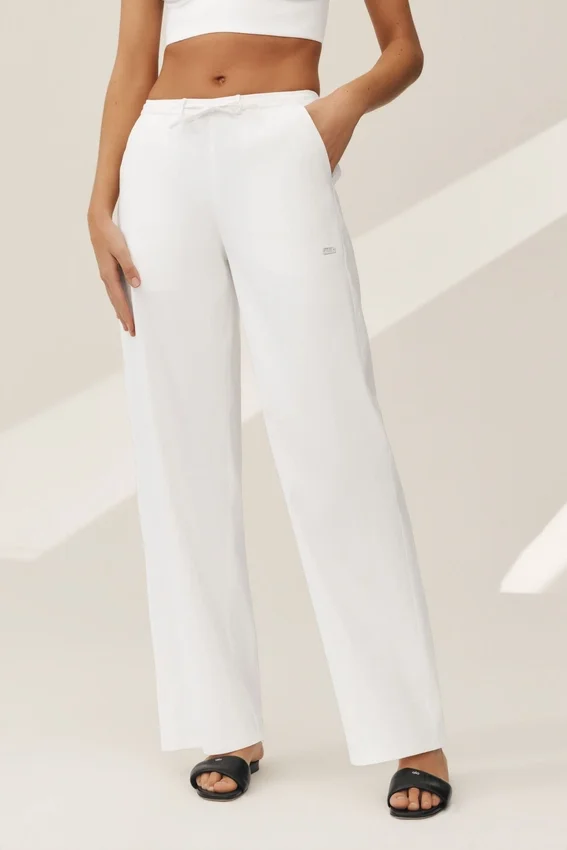 Linen Blend Riviera Wide Leg Pant - White