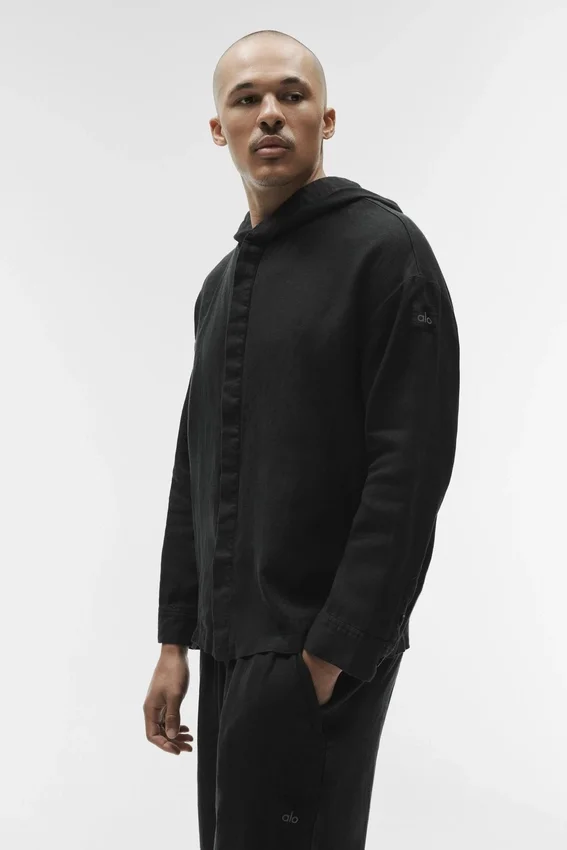 Linen Days Button up Hoodie - Black