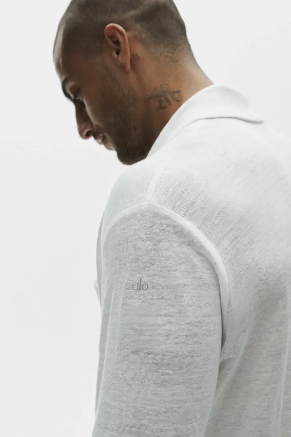 Linen Jersey Coastal Long Sleeve Button up - White
