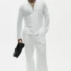 Linen Jersey Coastal Long Sleeve Button up - White
