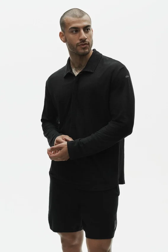 Linen Jersey Coastal Long Sleeve Pullover - Black