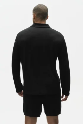 Linen Jersey Coastal Long Sleeve Pullover – Black
