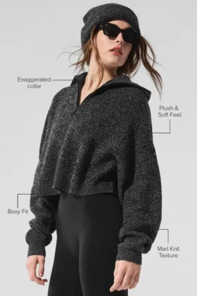 Marl Sweater 1/4 Zip Pullover – Black Marl