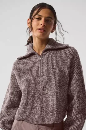 Marl Sweater 1/4 Zip Pullover - Mushroom Marl