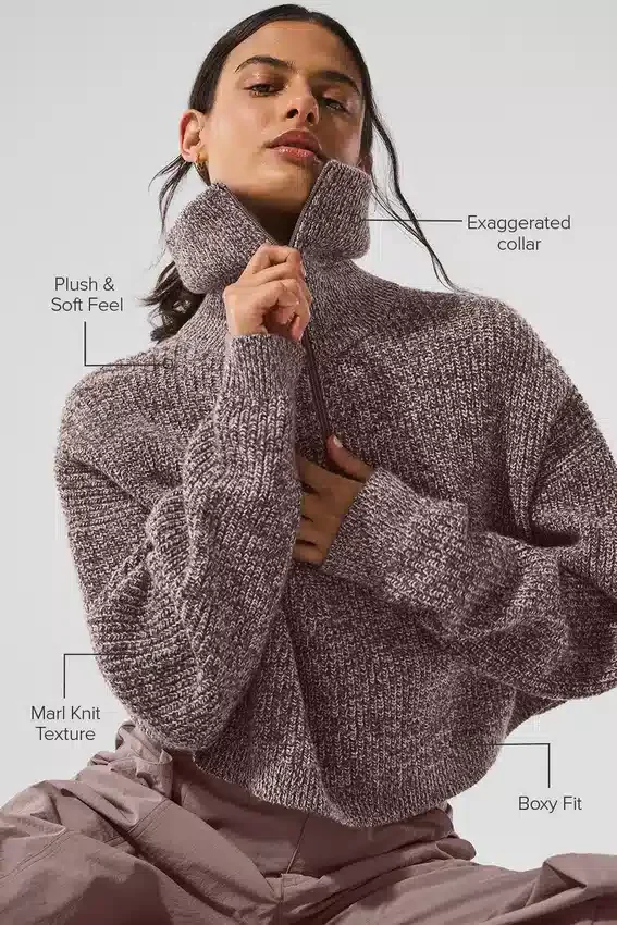 Marl Sweater 1/4 Zip Pullover - Mushroom Marl