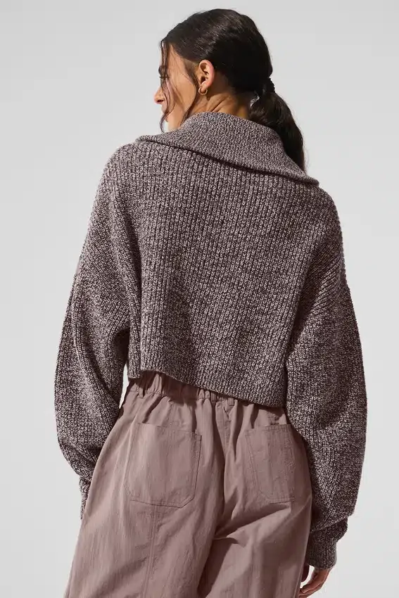 Marl Sweater 1/4 Zip Pullover - Mushroom Marl
