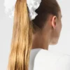 Micro Plisse Oversize Scrunchie - White