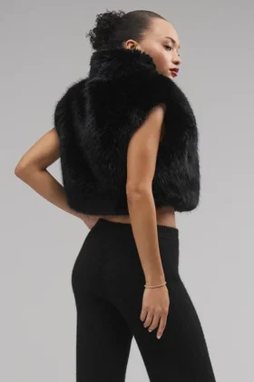 Opulent Faux Fur Cropped Vest – Black