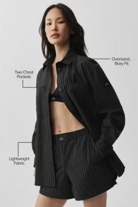 Pinstripe Daylight Button Down Long Sleeve – Black/Titanium