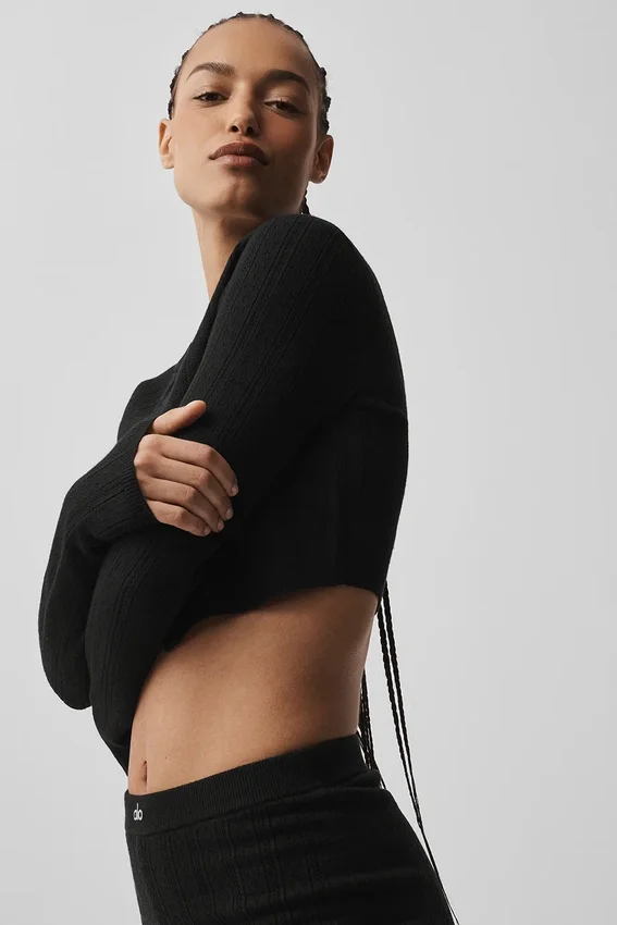 Pointelle Sweater Be Mine Cardigan - Black