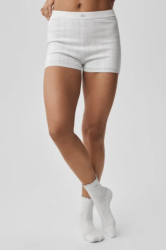 Pointelle Sweater Be Mine Hot Short - Semi Sheer White